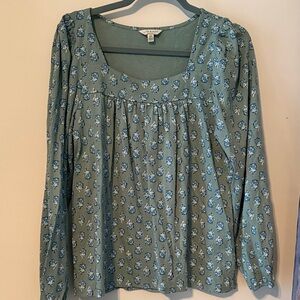Lucky Brand Floral Print Green Long Sleeved Blouse